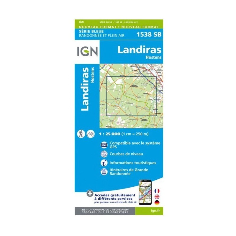 Carte IGN 1538SB Landiras/Hostens (GPS)